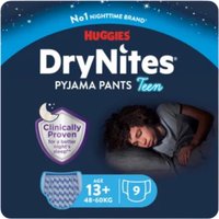 Huggies DryNites Boys Teen Mutandine Notturne per Ragazzi, 13+, 48-60 kg, 9 pezzi.