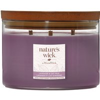 Woodwick Natures Wick Candela in Vetro con 3 Fili di Legno Lavender & Oatmilk
