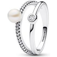 🦚 Zweigeteilter Ring aus 925er Silber mit Perle, Zirkonia 🦚 Zweigeteilter Ring aus 925er Silber mit Perle, Zirkonia