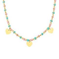 🦚 Mädchen Edelstahlkette mit Glasperlen, Herz, IP Gold 🦚 Mädchen Edelstahlkette mit Glasperlen, Herz, IP Gold