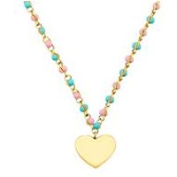 🦚 Gravurkette aus Edelstahl mit Glasperlen, Herz, IP Gold 🦚 Gravurkette aus Edelstahl mit Glasperlen, Herz, IP Gold