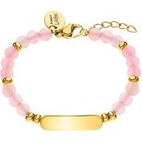 🦚 Gravurarmband aus Edelstahl mit rosa Perlen, IP Gold 🦚 Gravurarmband aus Edelstahl mit rosa Perlen, IP Gold