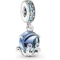 🦚 Oktopus Charm-Anhänger aus 925er Silber, Murano-Glas 🦚 Oktopus Charm-Anhänger aus 925er Silber, Murano-Glas