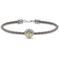🦚 Armband aus grauem Leder mit Lebensbaum-Bead aus Silber 🦚 Armband aus grauem Leder mit Lebensbaum-Bead aus Silber