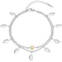 🦚 Edelstahl Fußkette Blätter Perle zweireihig 🦚 Edelstahl Fußkette Blätter Perle zweireihig