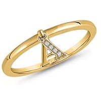 🦚 Ring mit Buchstabenanhänger aus Gelbgold, Diamanten 🦚 Ring mit Buchstabenanhänger aus Gelbgold, Diamanten