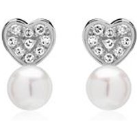 🦚 Perlenohrstecker Herzen aus 14K Weißgold mit Diamanten 🦚 Perlenohrstecker Herzen aus 14K Weißgold mit Diamanten