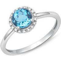 🦚 Halo-Ring 14K Weißgold 18 Diamanten Blautopas 🦚 Halo-Ring 14K Weißgold 18 Diamanten Blautopas