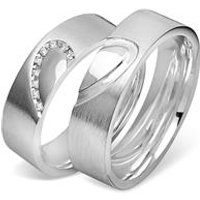 🦚 Mattierte Silber Eheringe Herz mit Steinbesatz 🦚 Mattierte Silber Eheringe Herz mit Steinbesatz