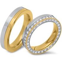 🦚 Edelstahl-Eheringe m. Zirkonia zweifarbig 🦚 Edelstahl-Eheringe m. Zirkonia zweifarbig