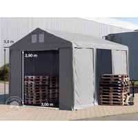 TOOLPORT 4×6 m Lagerzelt, PVC-Plane, grau, mit Bodenrahmen, mit Statik (Betonuntergrund) – (94008) TOOLPORT 4×6 m Lagerzelt, PVC-Plane, grau, mit Bodenrahmen, mit Statik (Betonuntergrund) – (94008)