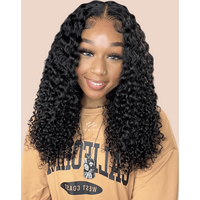 24'' (250% Density) UNice Put On And Go Pre Cut Lace Wig Transparent Lace Curly Black Quick & Easy Glueless Air Wig