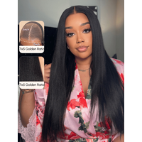 From 20'' Black Yaki Straight Glueless 7x5 Bye Bye Knots™ Wig 150% Density