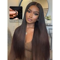 EasiContour™ V Part Black to Chestnut Brown Ombre Yaki Wig With Invisi Drawstring