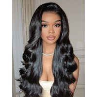 Density 13x4 Lace Frontal Body Wave Black Wig Pre Plucked Hairline Human Hair