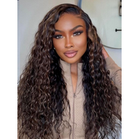 UNice Bye-Bye Knots 7x5 Lace Water Wave Black Wig With Golden Brown Highlights & Natural Black Perfect Beach Look for Summer