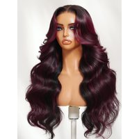 13x4 Pre-Everything™ Lace Frontal Black With Burgundy Highlights Loose Wave Wig with Face Framing Layers