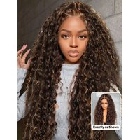 UNice 100% Human Hair Bye-Bye Knots™ 7x5 Lace Dark Toffee Brown with Auburn Highlights Water Wave Wig with Invisi Drawstring