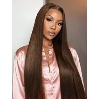 24" 4x4 Pre-Cut Lace Chocolate Brown Yaki Straight Bye Bye Knots Glueless With Drawstring Wig