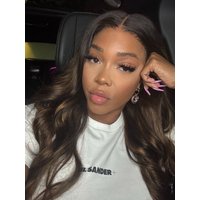 Gina Jyneen Approved UNice 7x5 Bye Bye Knots™ Wig Glueless Lace Balayage Highlight Body Wave Drawstring Curtain Bangs Wig