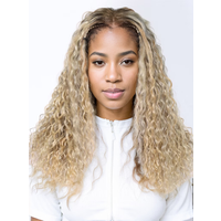 20 Inch 13x4 Lace Front 180% Density Glossy Blonde With Silver Highlight Water Wave Wig