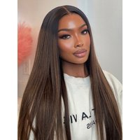 From 20" Balayage Highlights 100% Human Hair 13x4 Pre-Everything™ Lace Frontal Yaki Straight Drawstring Wig