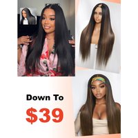 UNice 24$99 7x5 Bye Bye Knots Pre Cut Pre Bleached Glueless Lace V partHeadband Yaki Straight Wig 150% Density