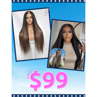 From 20'' UNice 7x5 Bye Bye Knots Yaki Straight With Invisible Drawstring Wig& Brown Ombre V Part Yaki Wig
