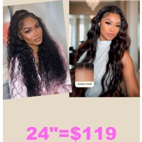 13x4/7x5 Bye-bye Knots Lace Natural Black Water Wave Curly Drawstring Wig& 5X5 HD Pre Cut Body Wave Wig