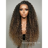 7x5 Bye Bye Slip™ Glueless Lace Dark Brown to Caramel Ombre with Dark Roots Jerry Curly Wig with Spiral Curls