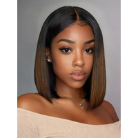 UNice 13x4 Lace & 7x5 Bye-Bye Slip Black to Chestnut Brown Ombre Yaki Bob Drawstring Wig