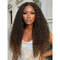 UNice 13x4 & 7x5 Bye Bye Slip™ Lace Frontal Brown with Caramel Highlights Jerry Curly Glueless Wig with Invisi Drawstring