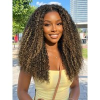 UNice 7x5 Bye Bye Slip™ Lace Black with Blonde and Caramel Highlights Full Curly Wig with Defined Curls For Beginners