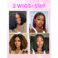 2 Wigs $169 for 7x5 bye bye slip Chestnut Brown Ombre Finger Coil Ends Wig With Drawstring And 12" Bob Wigs