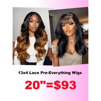 From 20'' 13x4 Pre-Everything Black to Cappuccino Ombre Drawstring Wig& Side-Part Fluffy Natural Black Loose Wave With Wispy Air Bangs Wig