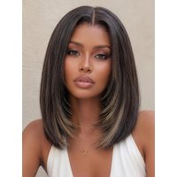 UNice Blonde Highlights Layered Yaki Straight Bob Wig Bye-Bye Slip™ 7×5 Lace Closure Glueless Glam-Ready Sophisticated Style Confident Look