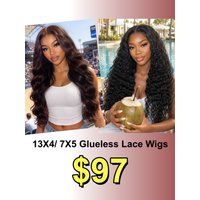 18"/20" 13x4/7x5 Pre Cut Lace Water Wave with Fluffy Loose Curly Ends Wig& Mahogany Brown Loose Wave Drawstring Wig with Face-Framing Layers