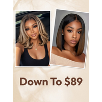 7x5 Bye-Bye Slip Black to Chestnut Brown Ombre Yaki Bob & Warm Brown with Beige Blonde Ribbon Highlights Layered Drawstring Wig