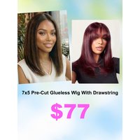 7x5 Bye Bye Slip Lace Balayage Highlights Yaki Straight Bob Wig&Black Cherry Face-framing Layer Cut with Wispy Bangs Bob Wig with Invisi Drawstring