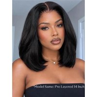 UNice Yaki Bob Bye-Bye Slip™ Put-On-and-Go Glueless Lace Human Hair Natural Black Wig for Beginners