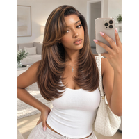 UNice Chestnut Brown Ombre Layered Blowout with Side-Swept Bangs Bye-Bye Slip™ Lace Front Wig