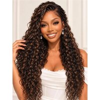 UNice Golden Brown Highlights Water Wave Bye-Bye Slip™ Glueless Drawstring Secure Fit All-Day Wedding Comfort Human Hair Wig