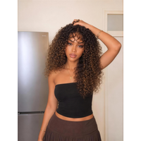 UNice Chestnut Brown Ombre Mixed Curl with Bangs Bye-Bye Slip™ 7x5 Lace Glueless Wig