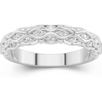 Unique Engrave Moissanite 14K White Gold Wedding Band