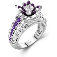 Lotus White Engagement Ring Round Cubic Zirconia