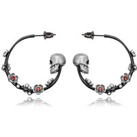 Gothic Flower Skull Plating Matte Hoop Earrings For Women