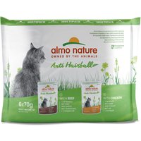 Almo Nature Holistic Anti Hairball pour chat - lot mixte : 6 x 70 g poulet + 6 x 70 g bœuf
