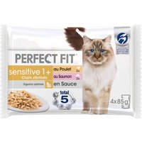 52x85g PERFECT FIT Sensitive 1+ Chats stérilisés poulet & saumon en sauce - Sachet pour chat