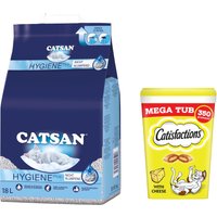 18L Hygiène plus Catsan Litière + 2x350g fromage Catisfactions mega tube : -15 % !