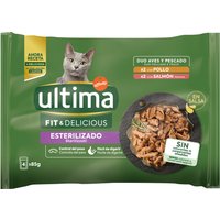 48x85g Ultima Stérilisé poulet, saumon - Pâtée pour chat